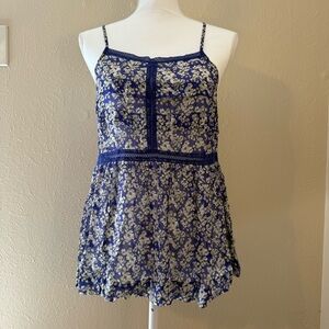 Madewell Silk Blue Floral Peplum Camisole Sz 2